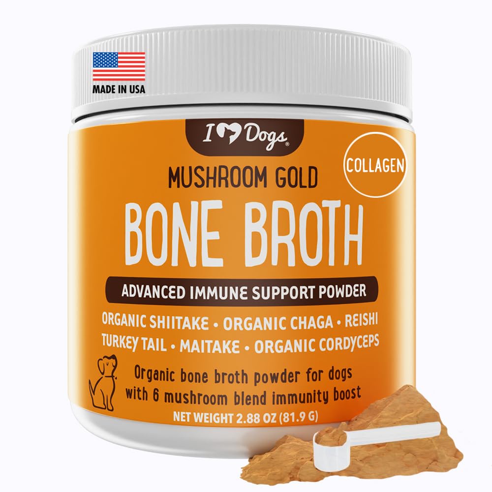 iHeartDogs bone broth powder bottle pour promotes joint support and digestion