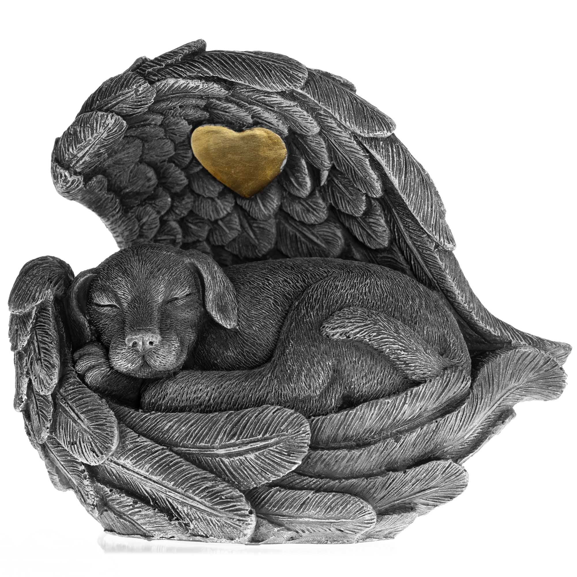 iHeartDogs dog urn garden stone with angel wings and heart for outdoor memorial.
