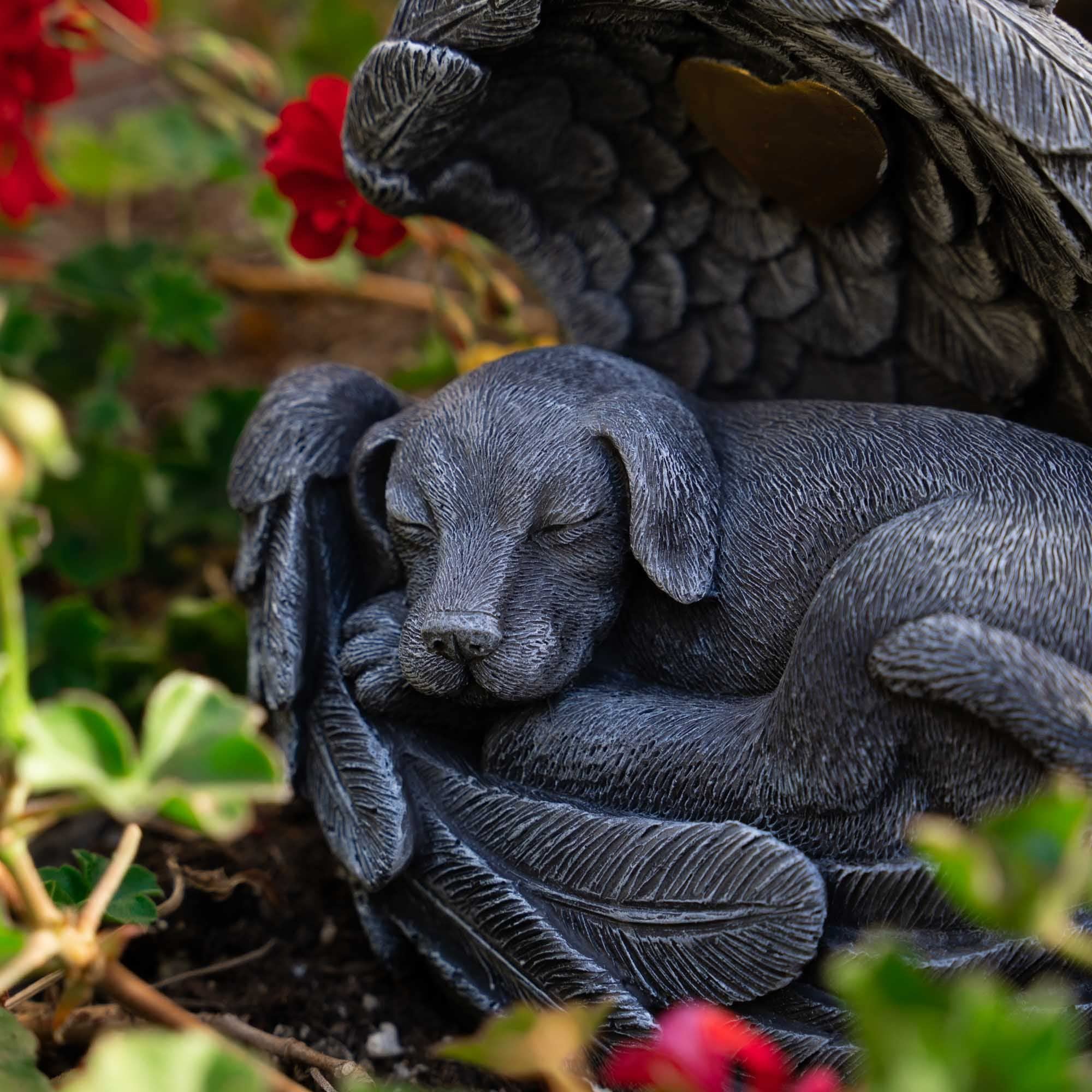 iHeartDogs garden-ready urn complements flowers and plants beautifully.