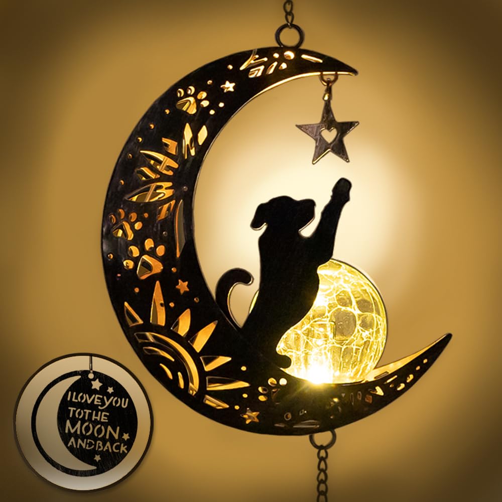 iHeartDogs wind chime memorial in moon filigree with pawprints and stars for garden memory