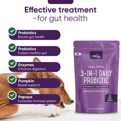 iHeartDogs probiotic-digestive-enzymes chew close-up highlighting texture and gut health support with pumpkin.