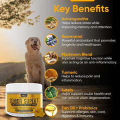 iHeartDogs Senior Super 7 dosage scoop demonstrating easy daily serving for dogs.