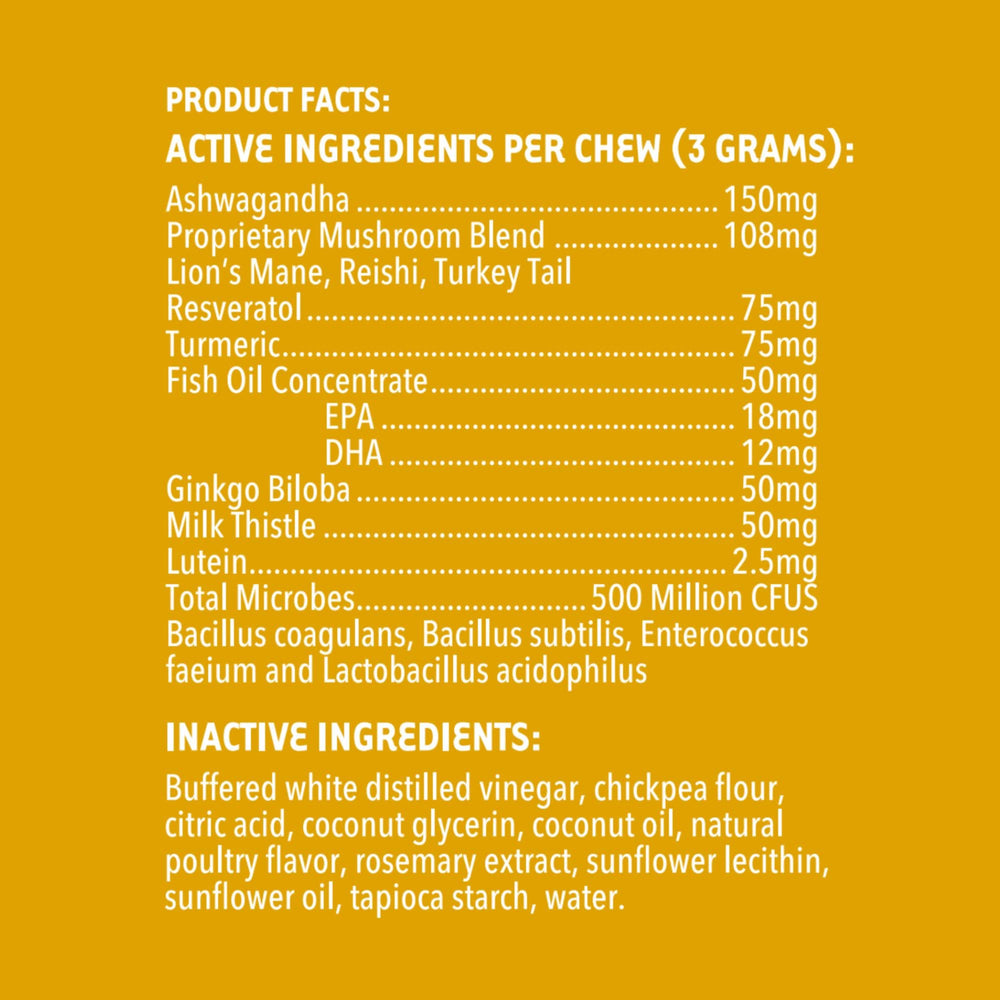 iHeartDogs Senior Super 7 mushroom blend infographic emphasizing cognitive support.