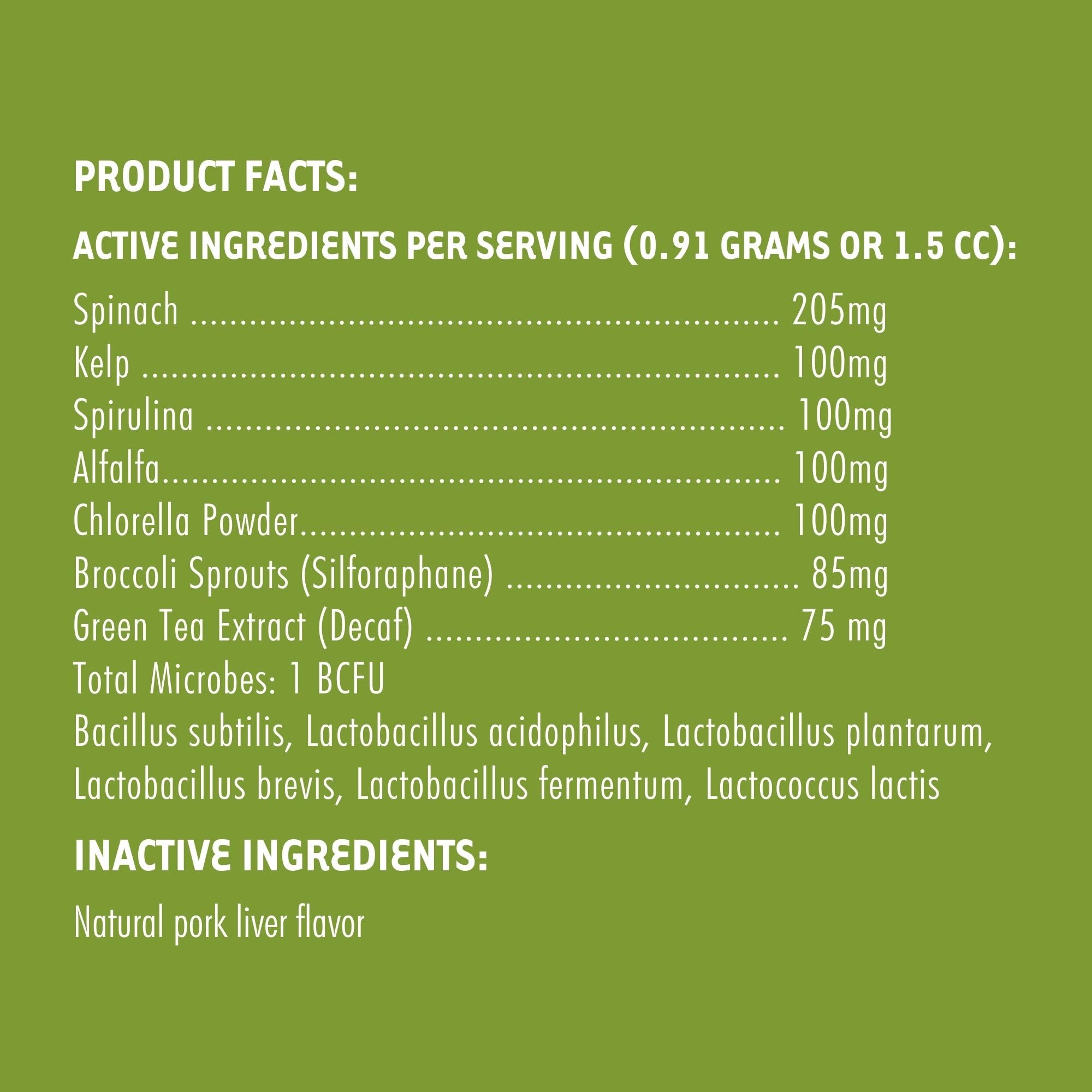 iHeartDogs Super Greens bag front highlighting broccoli sprouts and spirulina ingredients.