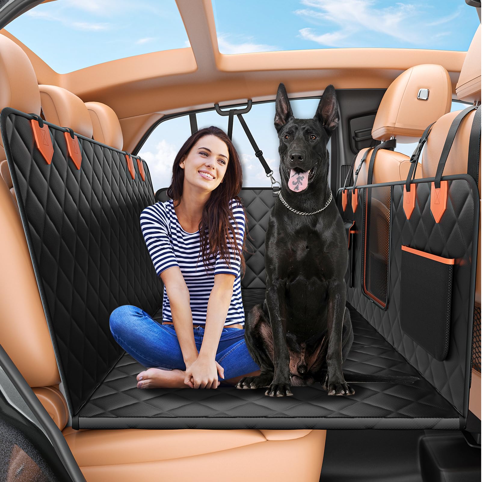 IJVAE dog seat cover with back-seat extender, sturdy hard bottom for stable rides.