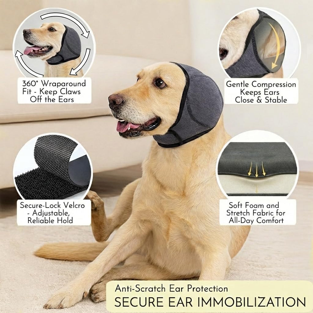 iKeep No-Shake Ear Wraps feature adjustable Velcro for secure fit on large breeds.