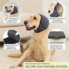 iKeep No-Shake Ear Wraps feature adjustable Velcro for secure fit on large breeds.