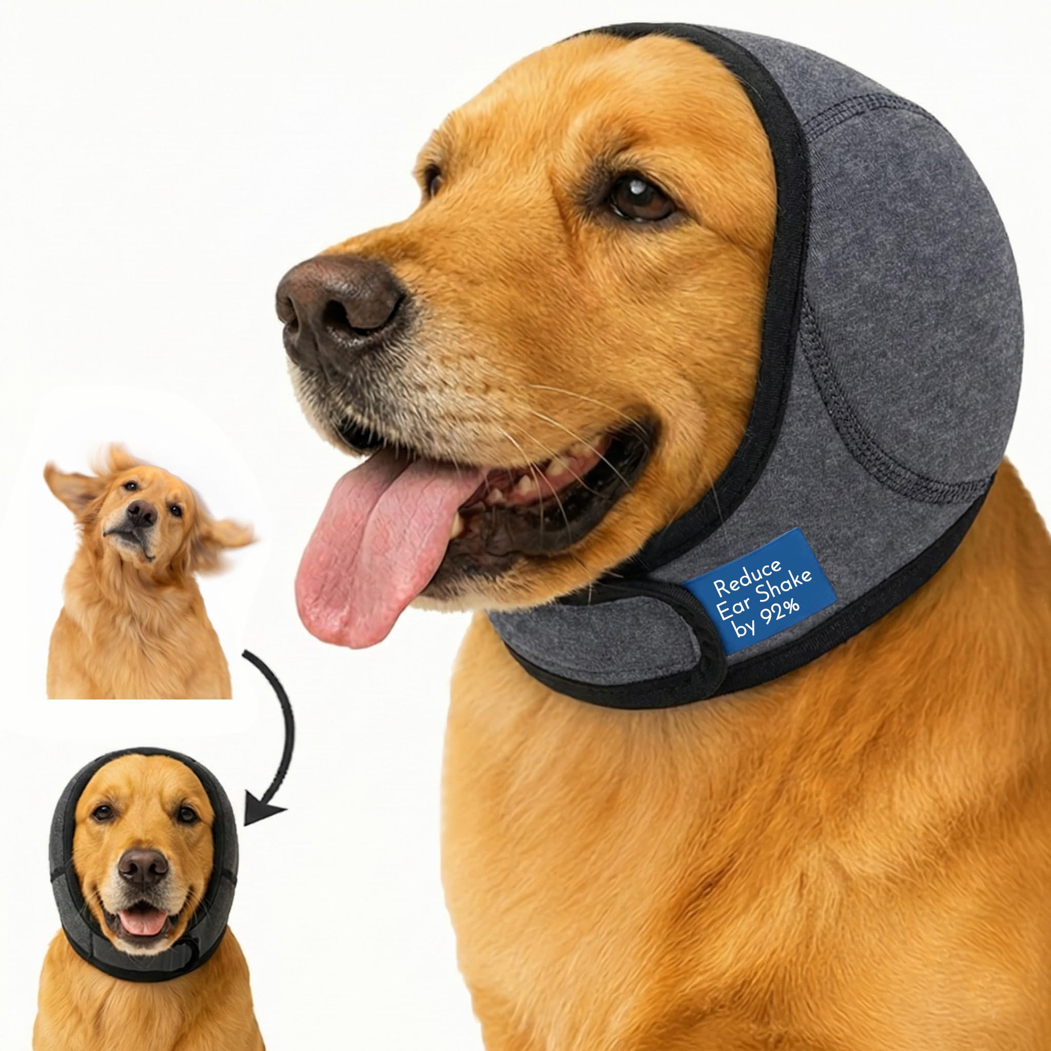 iKeep No-Shake Ear Wraps with breathable bonnet stabilize ears for calmer post-surgery recovery.