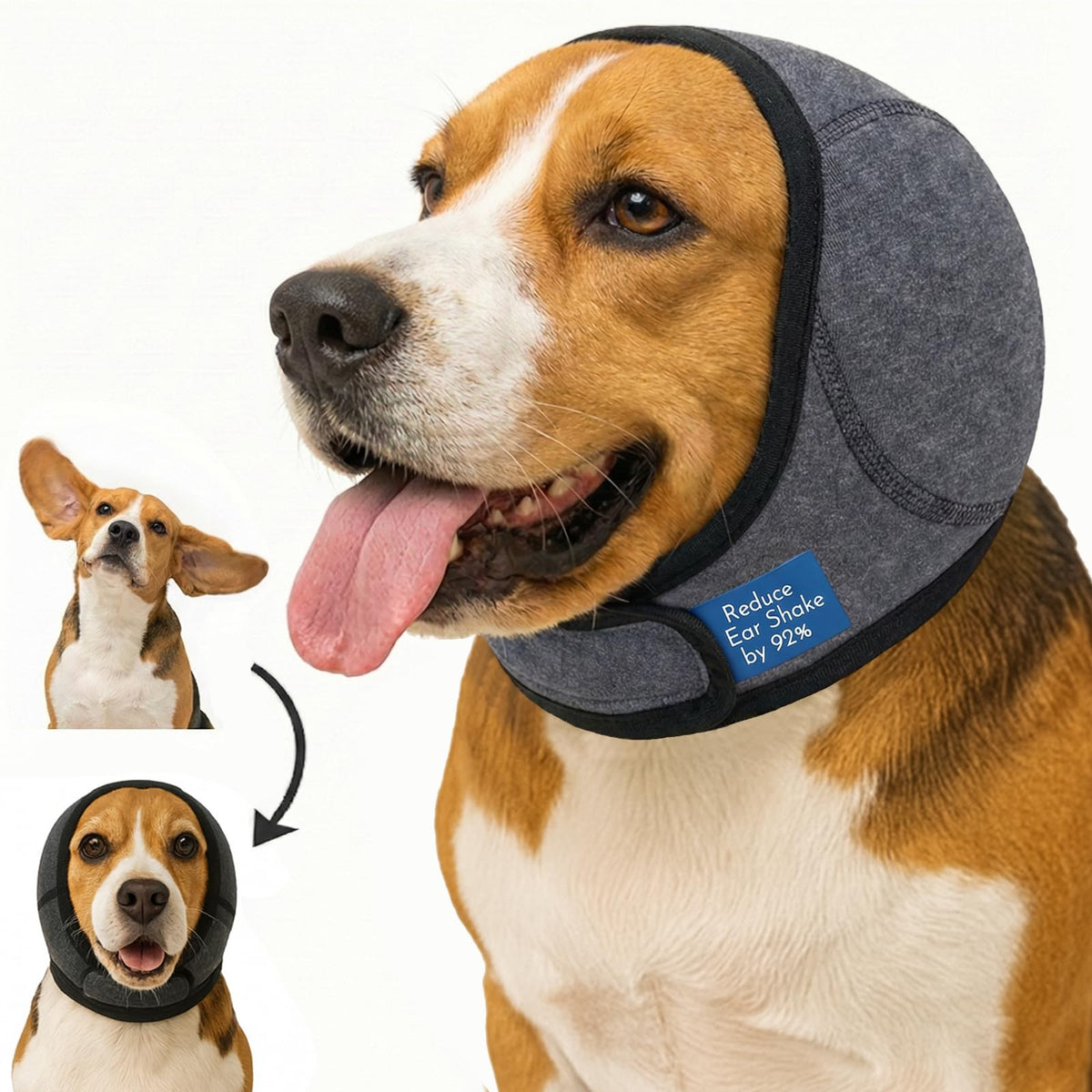 iKeep No-Shake Ear Wraps with a breathable bonnet supporting dog recovery
