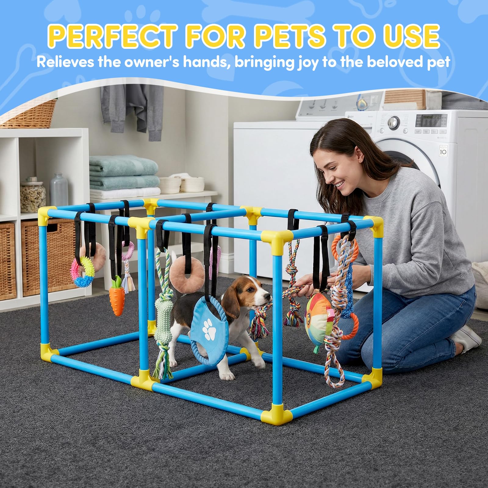 IKILEOGY Puppy Play Gym hanging fleece toys offer varied textures for enrichment