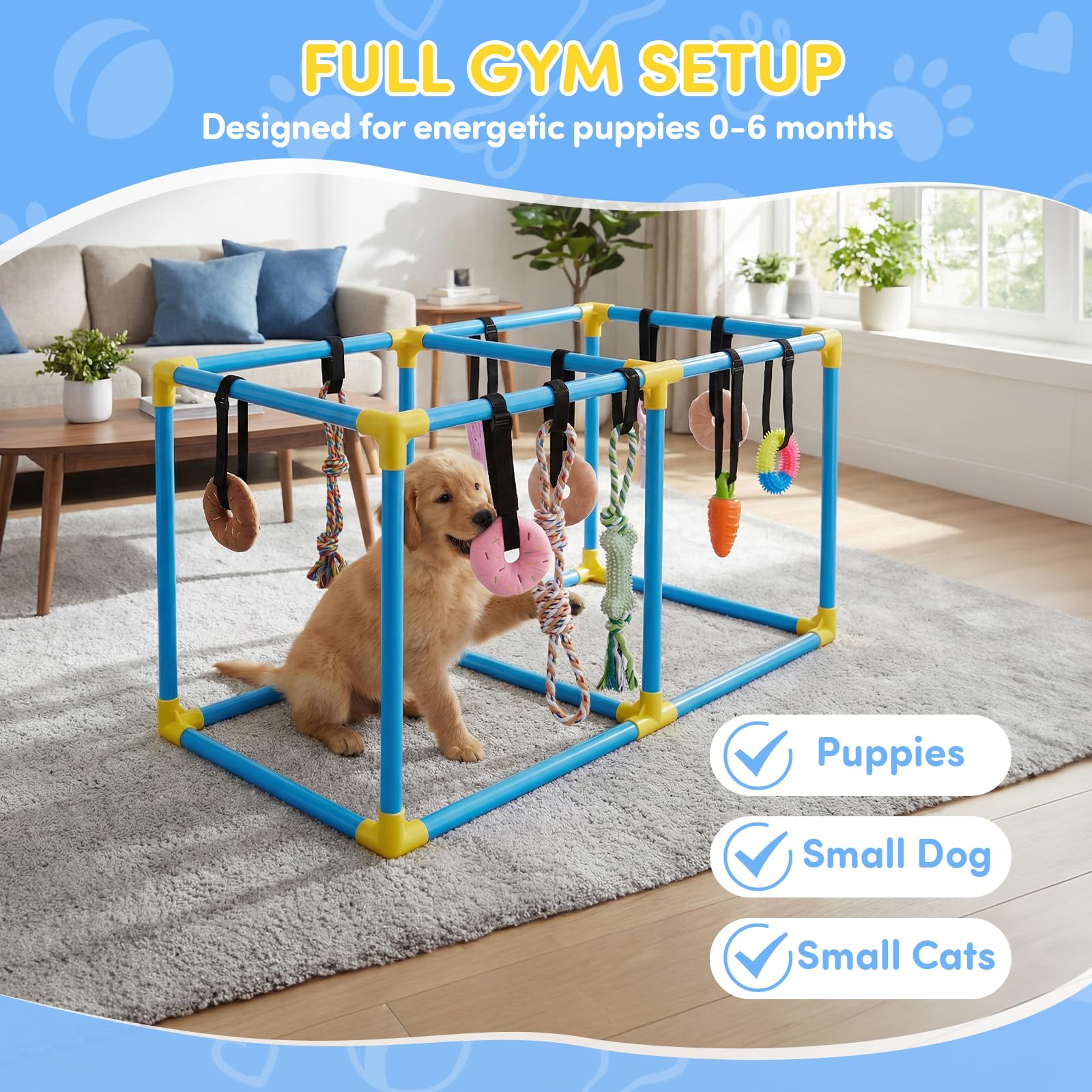 IKILEOGY Puppy Play Gym tug rope for interactive solo or supervised play