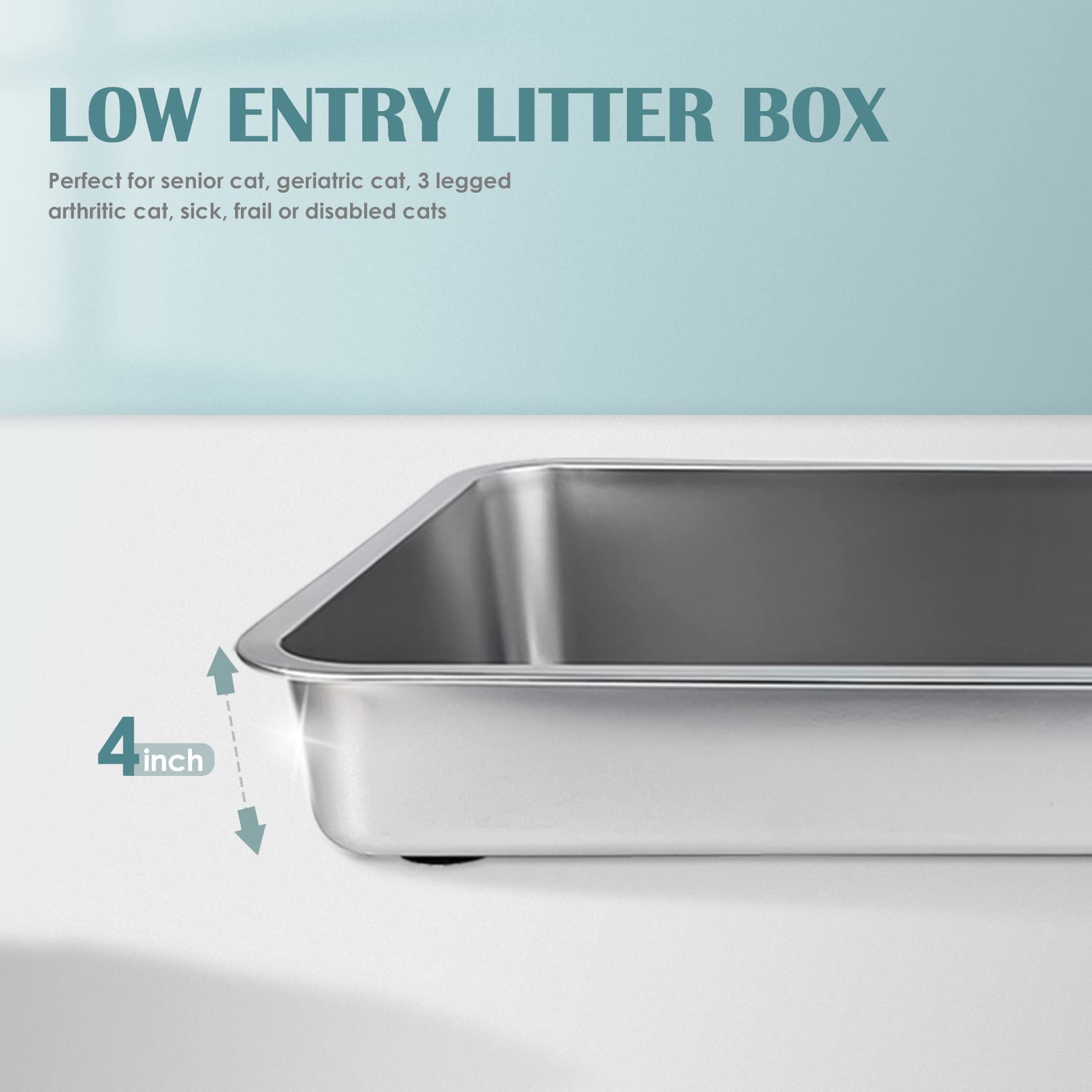 IKITCHEN non-slip bottom cat litter box keeps it in place on slick floors.