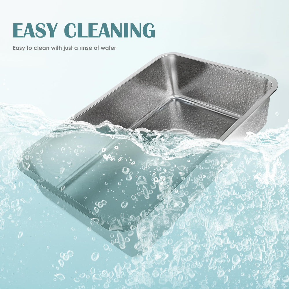 IKITCHEN odor-resistant cat litter box features odor-suppressing stainless steel surface.