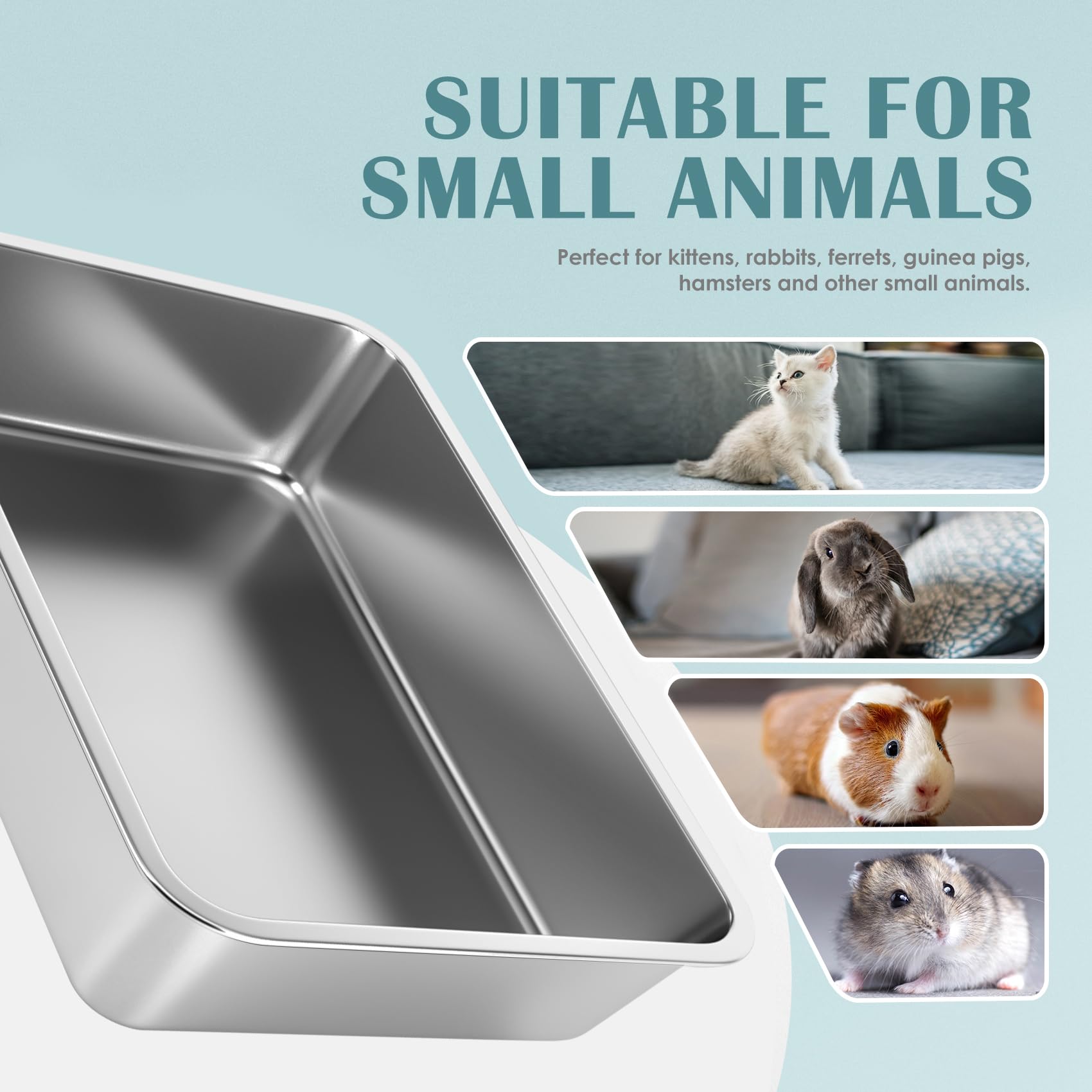 IKITCHEN compact litter box measures 17.5 by 13.5 by 6 inches for small cats.