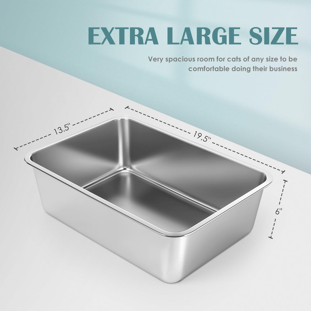 IKITCHEN stainless steel litter box side view demonstrates robust build and ease of cleaning.