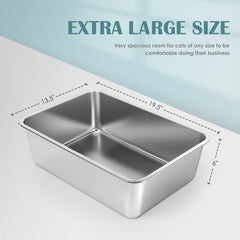 IKITCHEN stainless steel litter box side view demonstrates robust build and ease of cleaning.