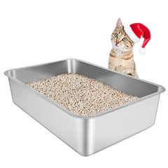 IKITCHEN stainless steel litter box top view highlights its spacious interior for comfortable cats.