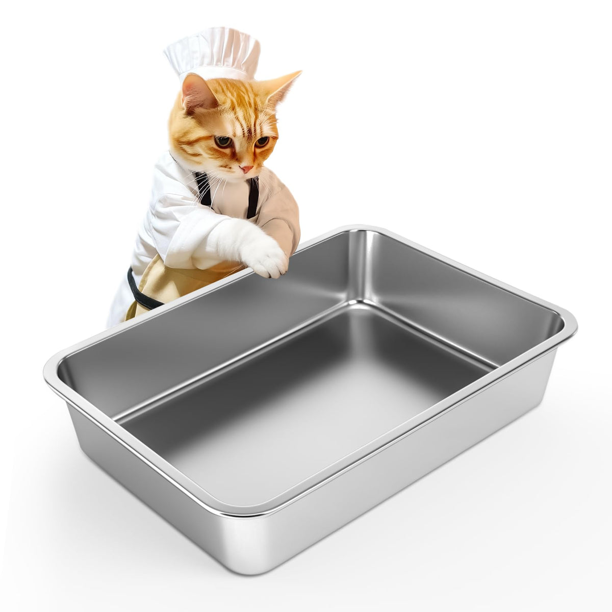 IKITCHEN stainless steel cat litter box main view highlights durable, rustproof construction