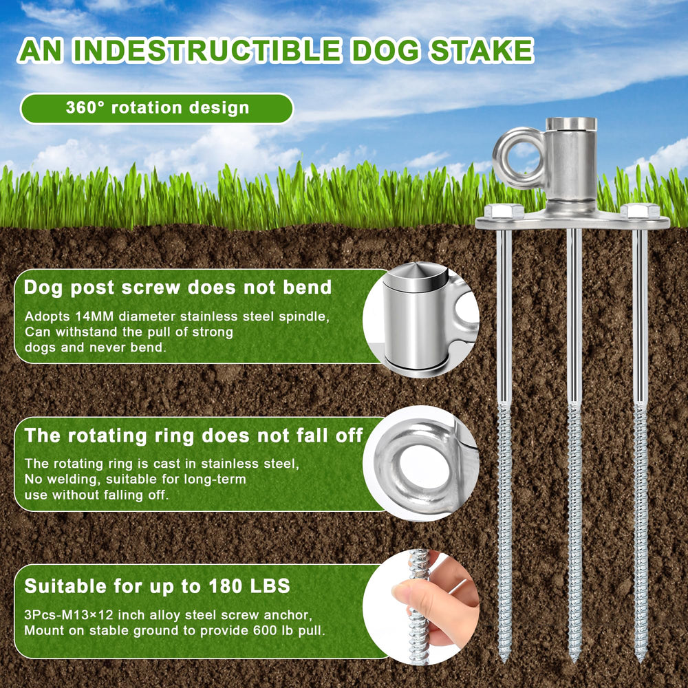 ikleione dog tie out stake 304 stainless steel resists rust in outdoor settings