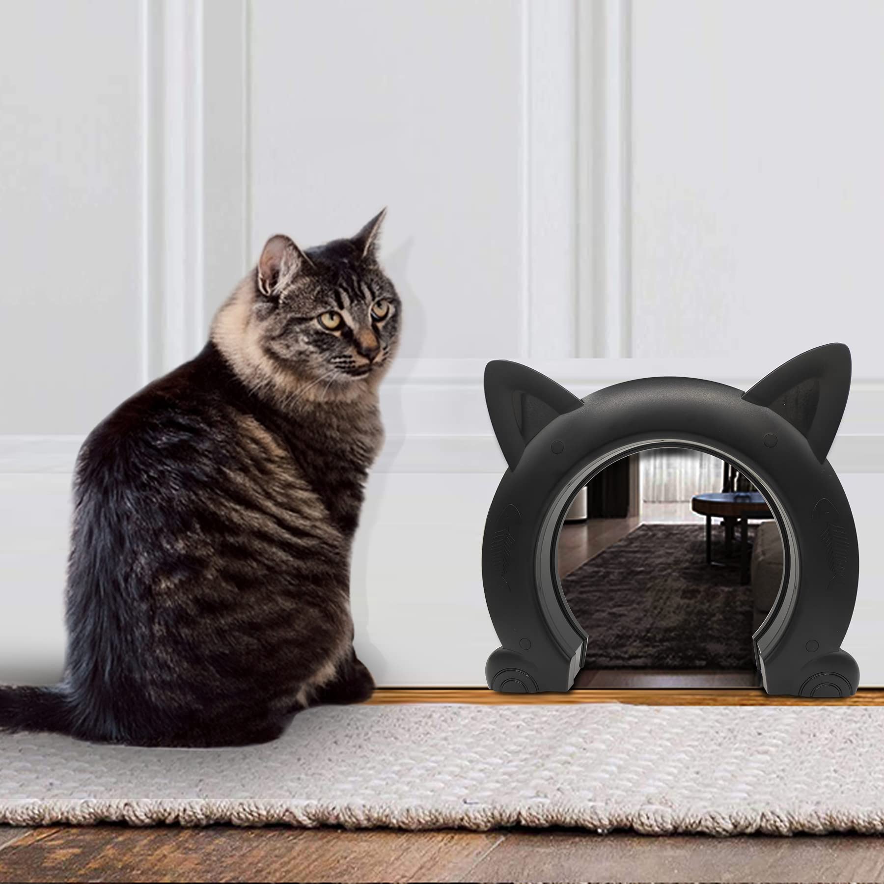 IKUSO cat door with smooth burr-free edges protects paws during use.