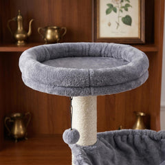 Ikviier cat tree featuring a built-in self-cleaning grooming brush.