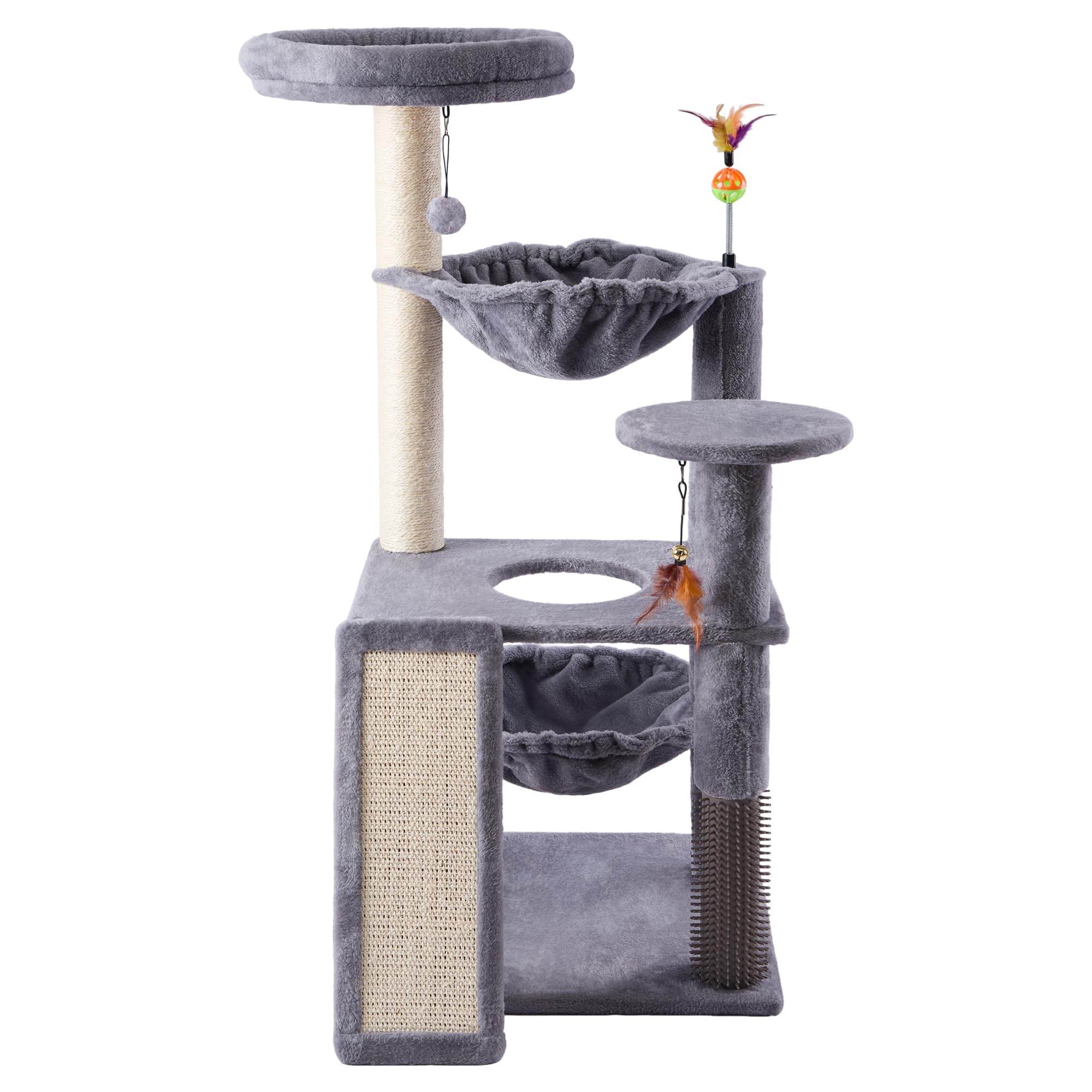 Ikviier multi-level cat tree in indoor gray, designed for height and exploration.