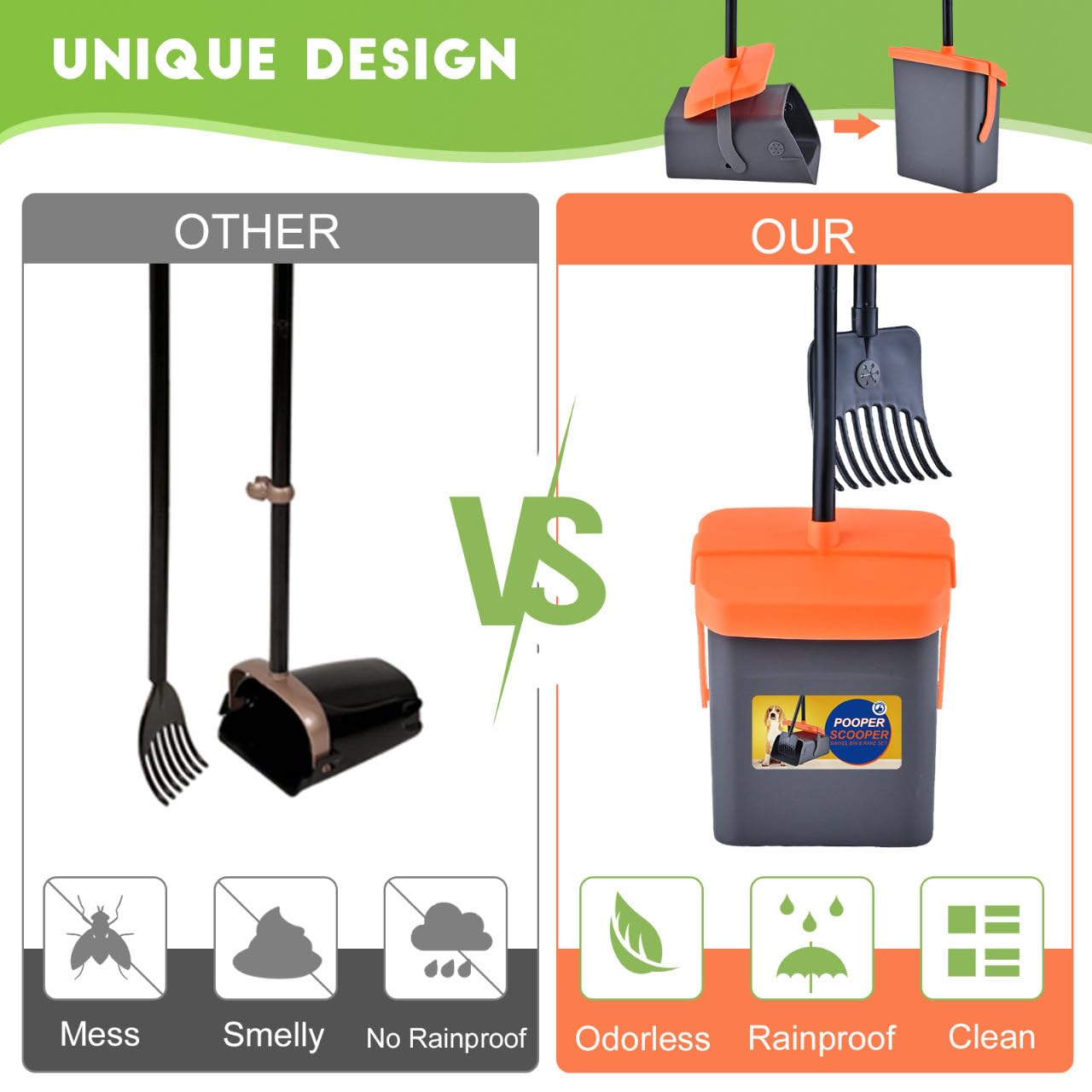 ilongood pooper scooper with odor flip cover keeps the yard fresh