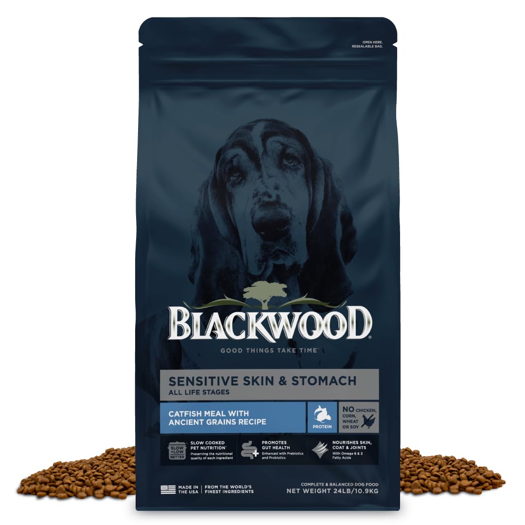 Blackwood Sensitive Skin & Stomach Dry Dog Food with Catfish Meal & Ancient Grains – 24 lb