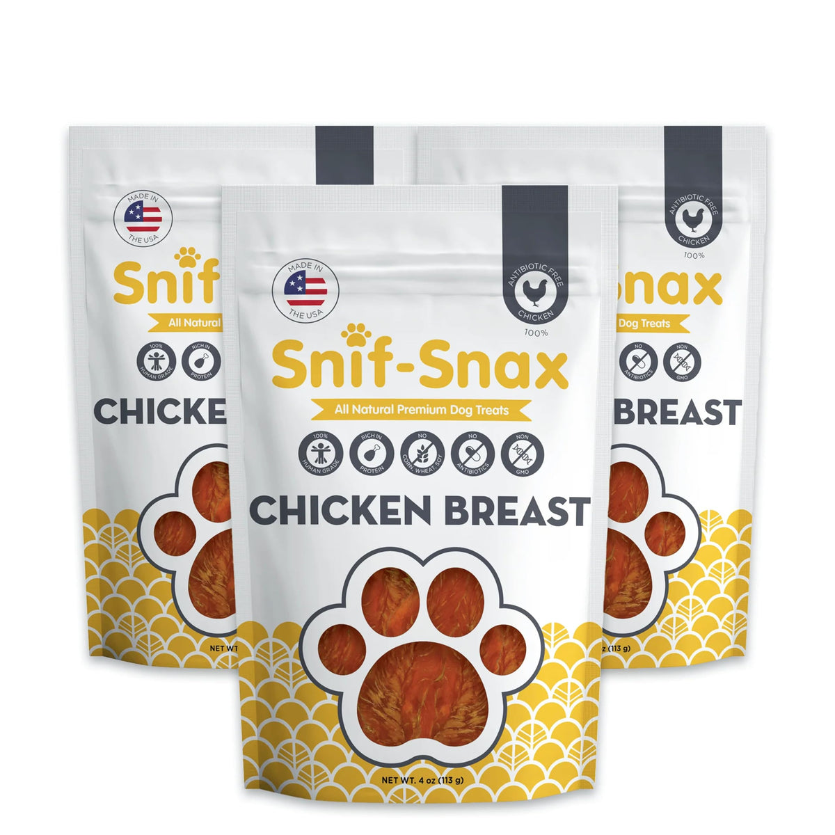 Snif-Snax Smoked Chicken Breast Dog Treats (4oz, 3-Pack) – All-Natural, Grain-Free, Single-Ingredient Chicken Jerky for Dogs