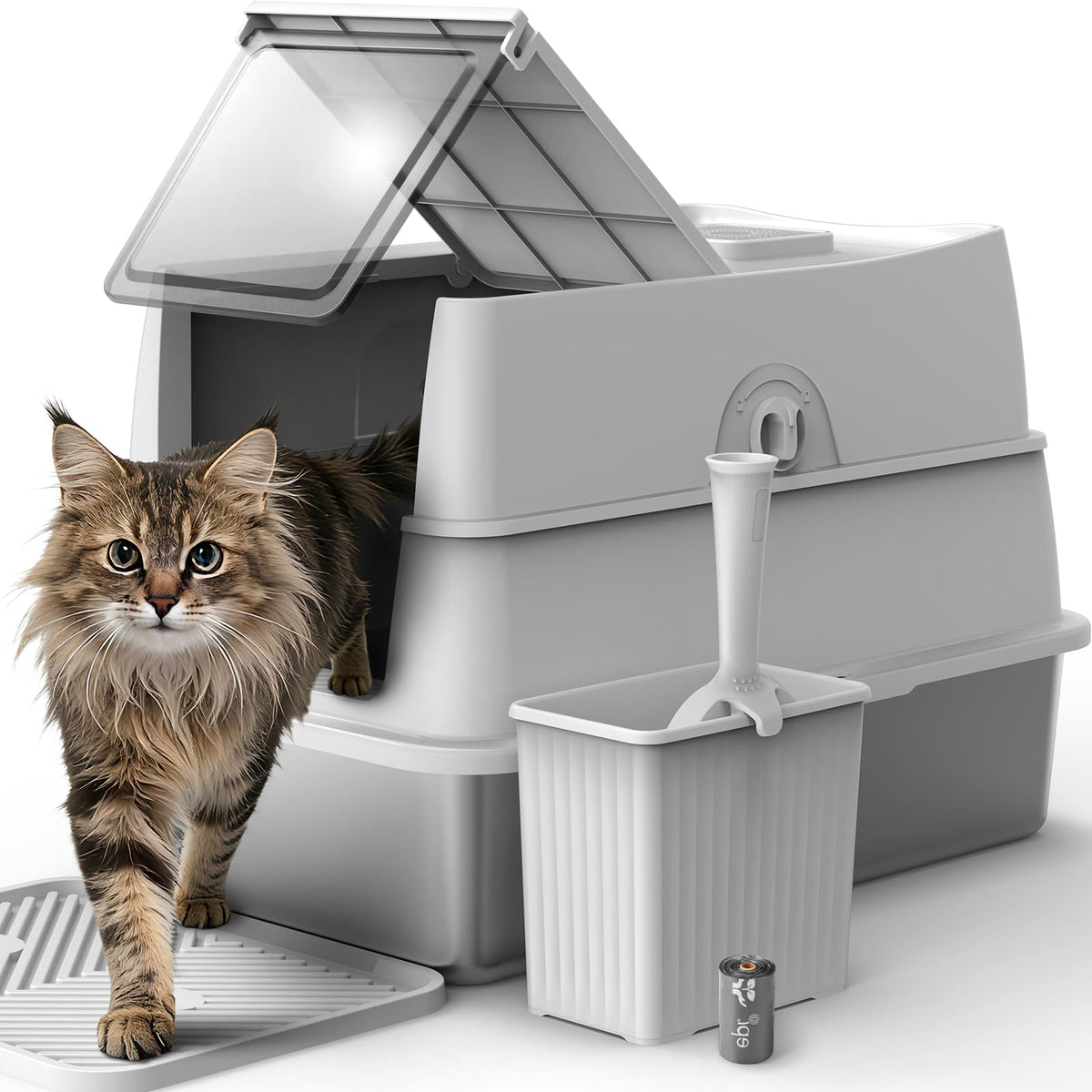 AIPERRO Stainless Steel Litter Box – High-Sided, Leak-Proof, Odor-Control for Big Cats