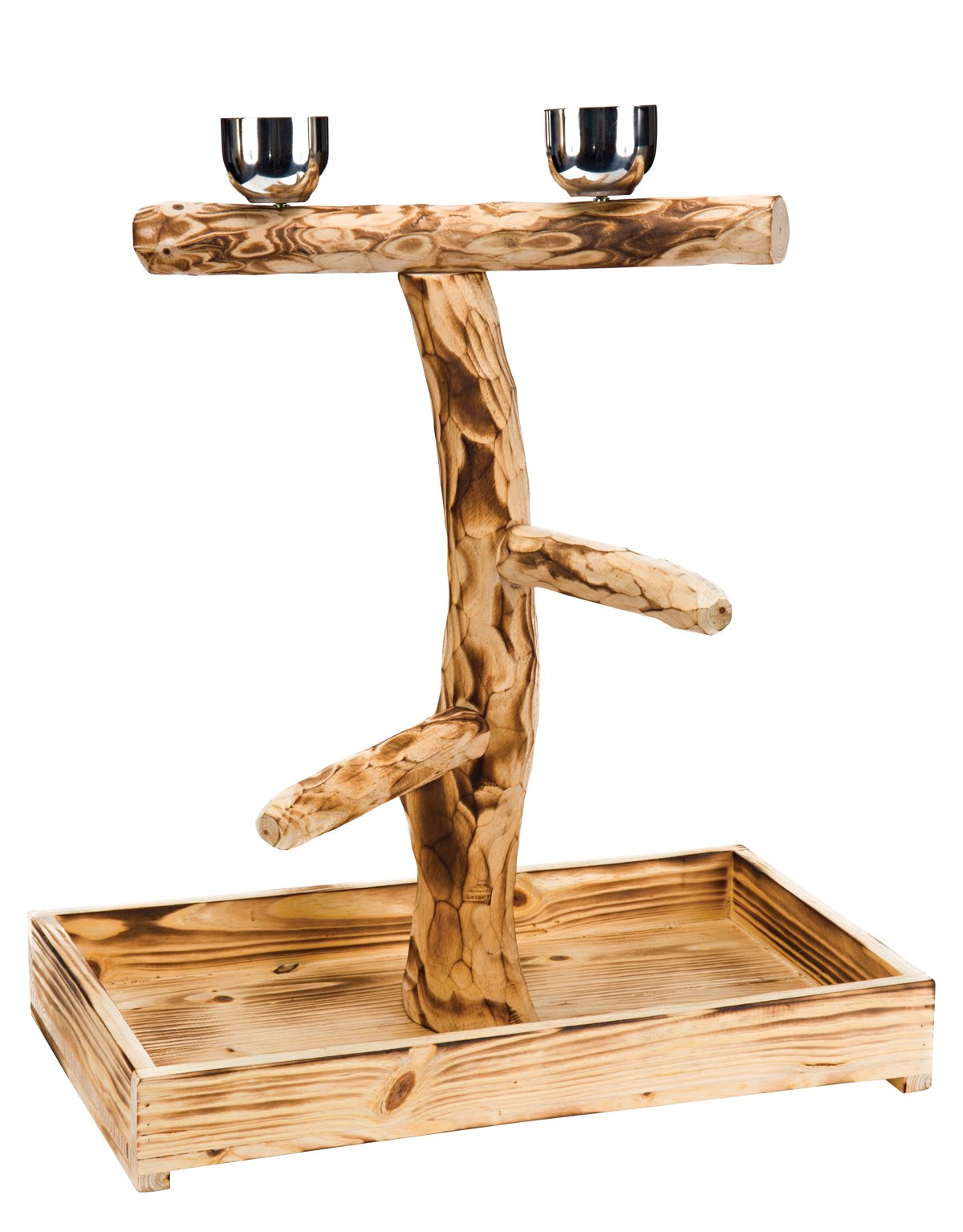 PENN-PLAX Bird-Life natural wood tree perch for large parrots shows textured surfaces for secure grip