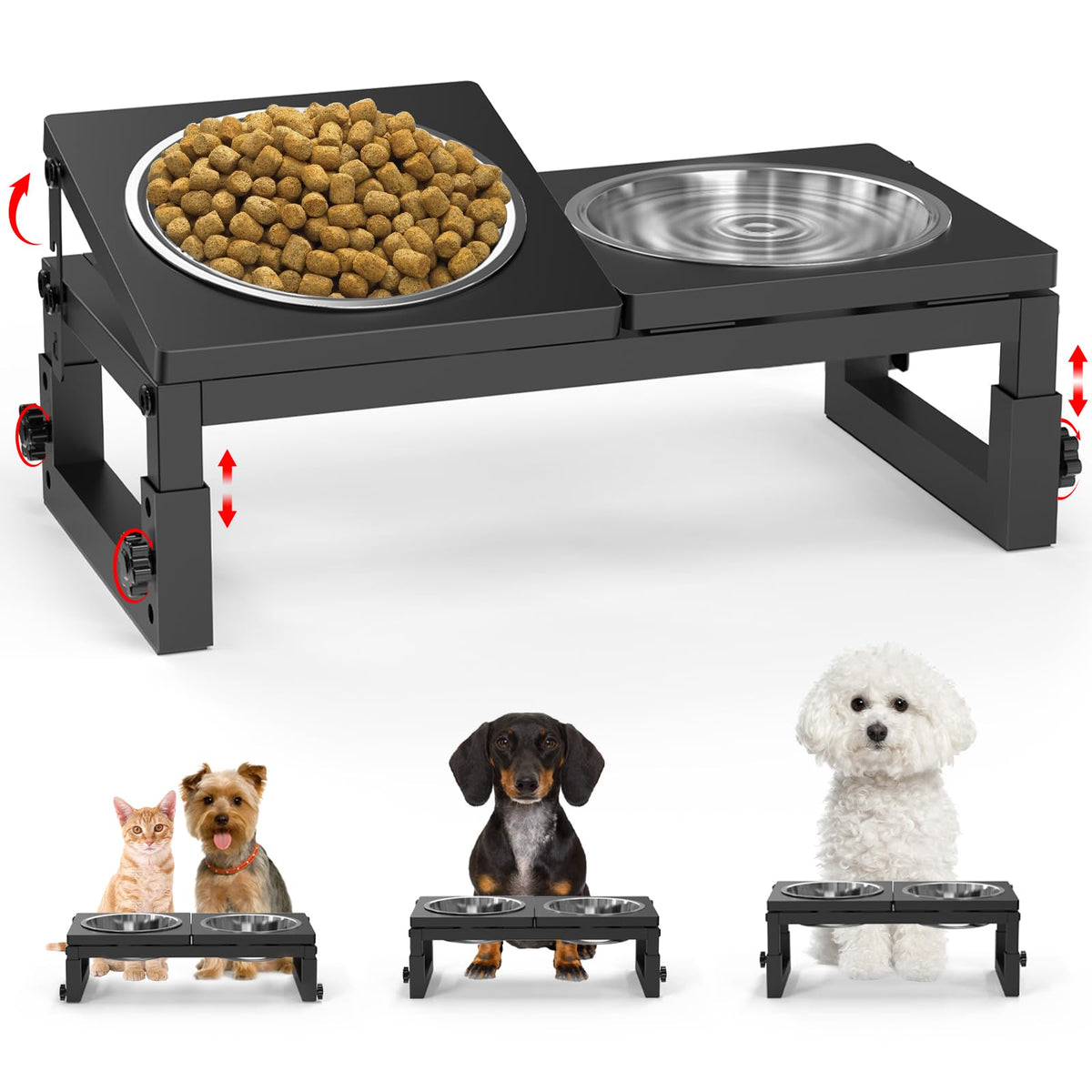 LIDTOP elevated dog bowl stand with adjustable height and tilt for ergonomic feeding.