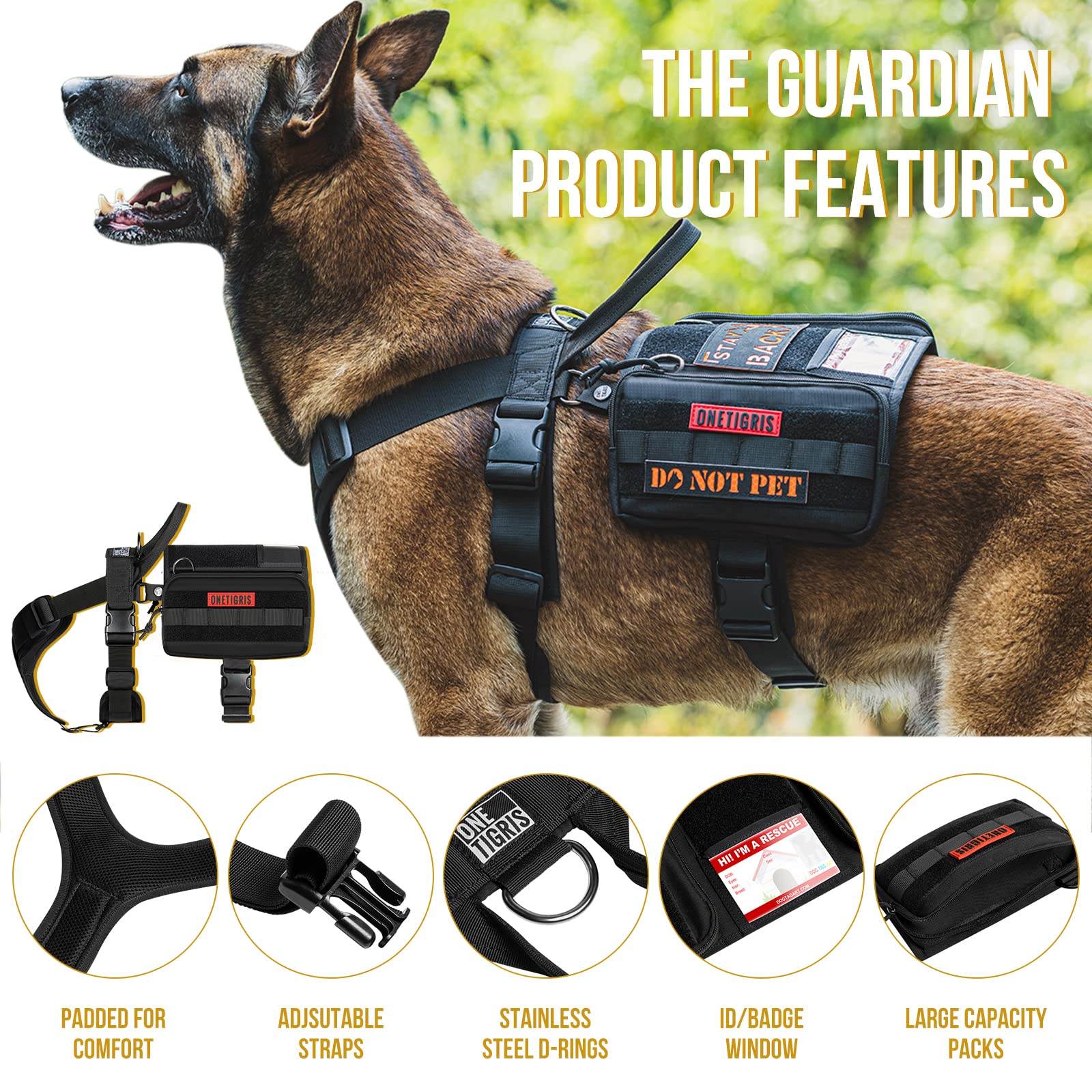 OneTigris service dog vest side pouches ready to hold treats.