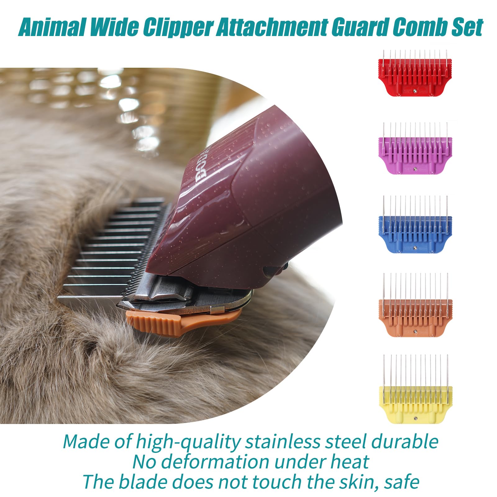 DODAER Dog Wide Clipper Guard Set for A5 Series – Stainless Steel, Snap-On 5-Piece (1/8