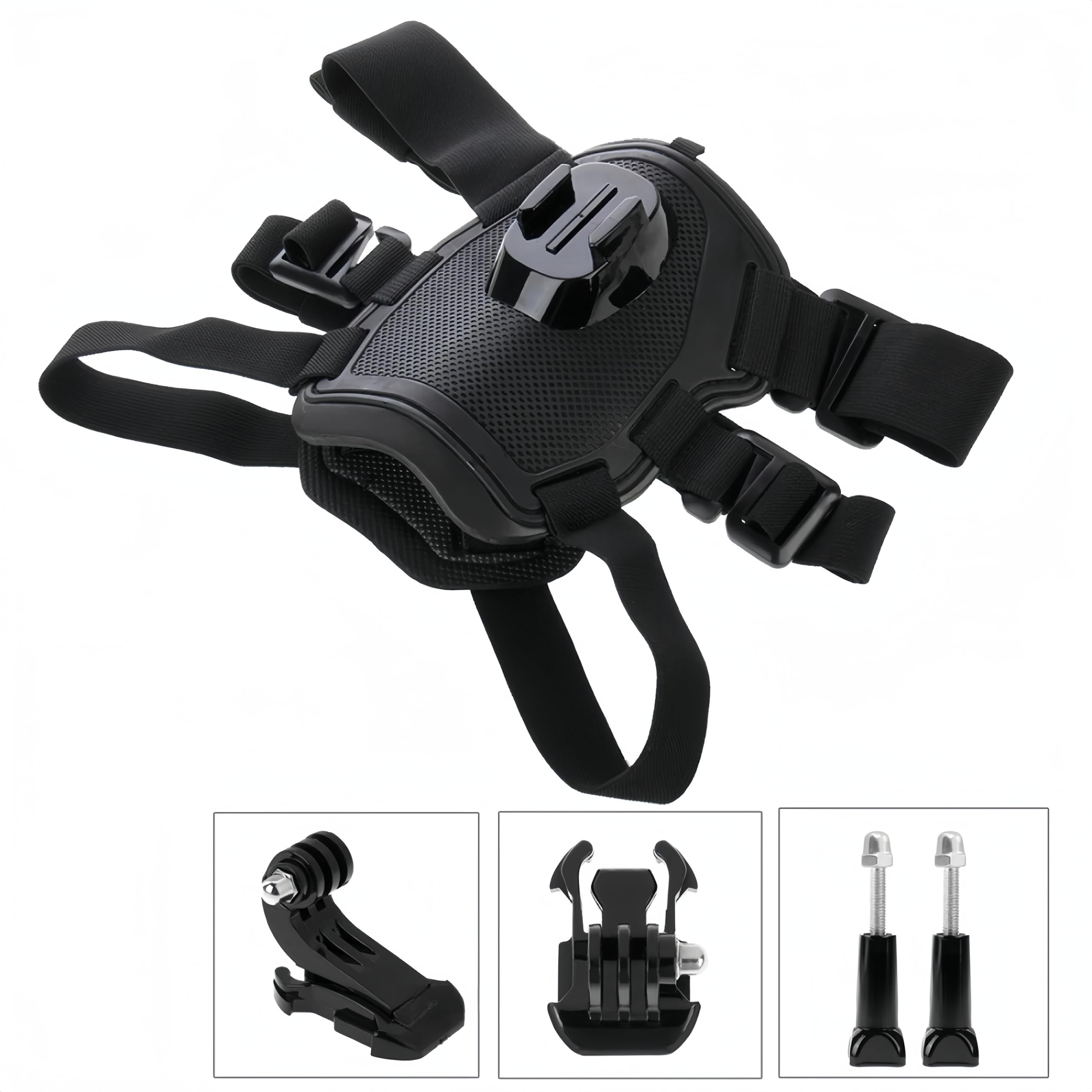 Wogerplu Dog Harness for GoPro — Dual Mount Bases, Soft Adjustable for 15–120 lb Dogs, Fits GoPro 3–12, DJI Osmo Pocket, Insta360