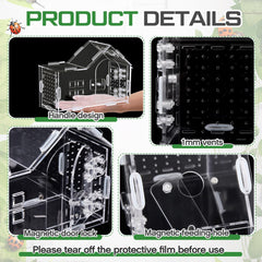Teenyyou Large Jumping Spider Enclosure – 7.9 x 5.9 x 3.9 in Acrylic Tarantula Habitat with Magnetic Door