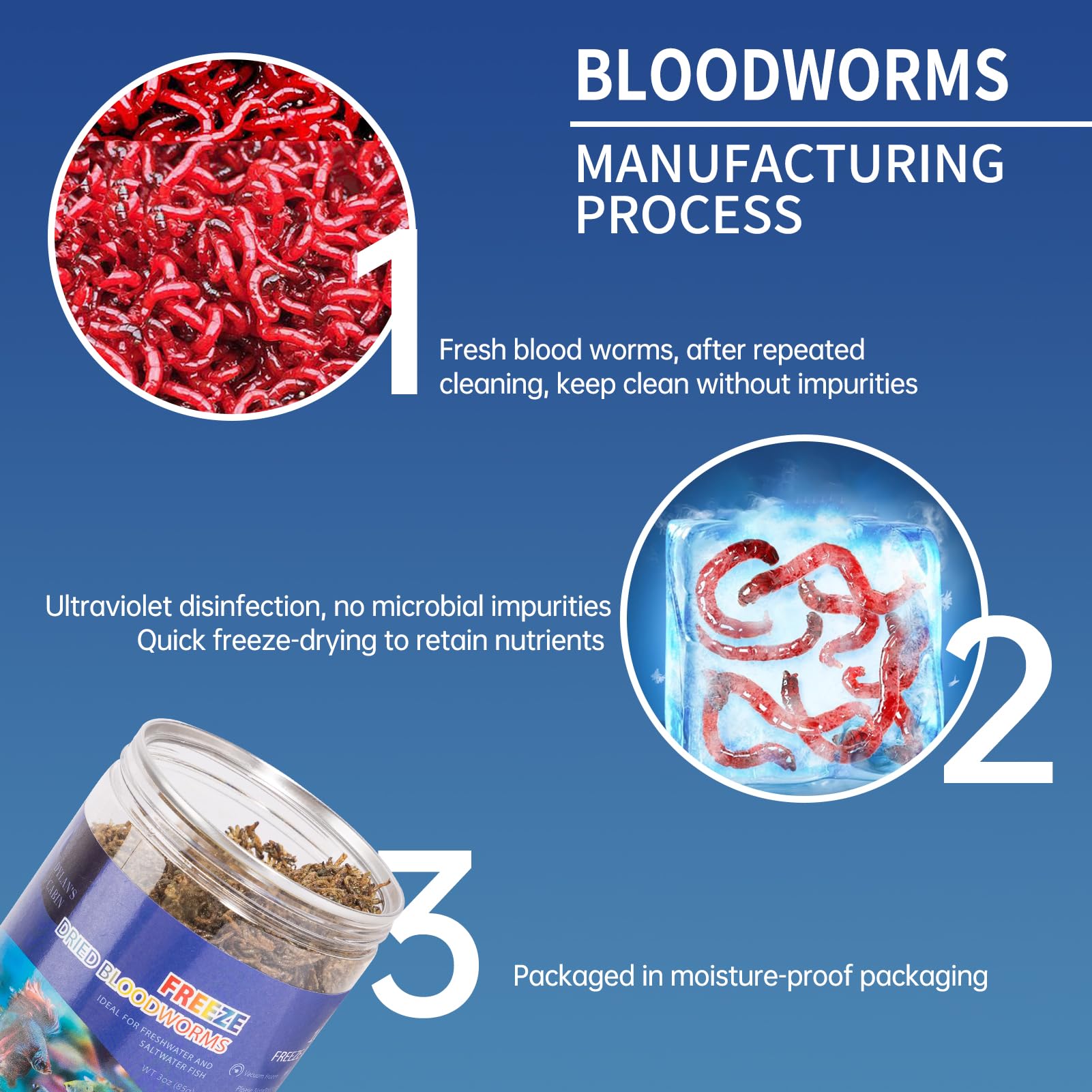 Dylan's cabin Freeze Dried Blood Worms - High Protein Fish Food (85g) for Freshwater & Saltwater