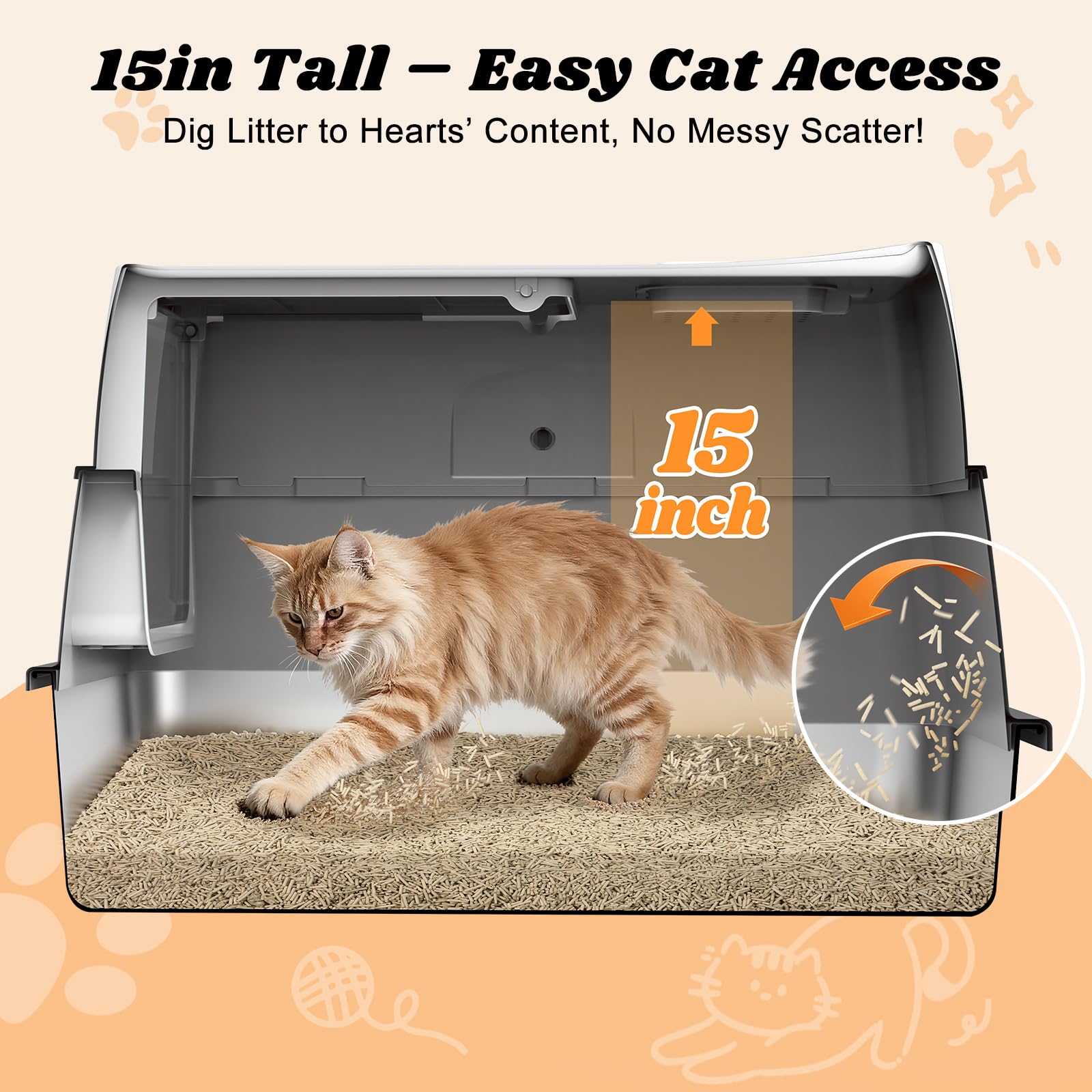 AIPERRO Stainless Steel Litter Box – High-Sided, Leak-Proof, Odor-Control for Big Cats