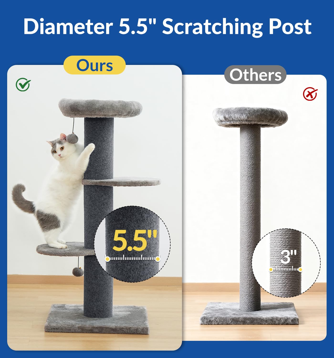 Cat Craft Cat Scratching Post with Bed & Perch — Tall Indoor Cat Tree Tower, Dark Grey