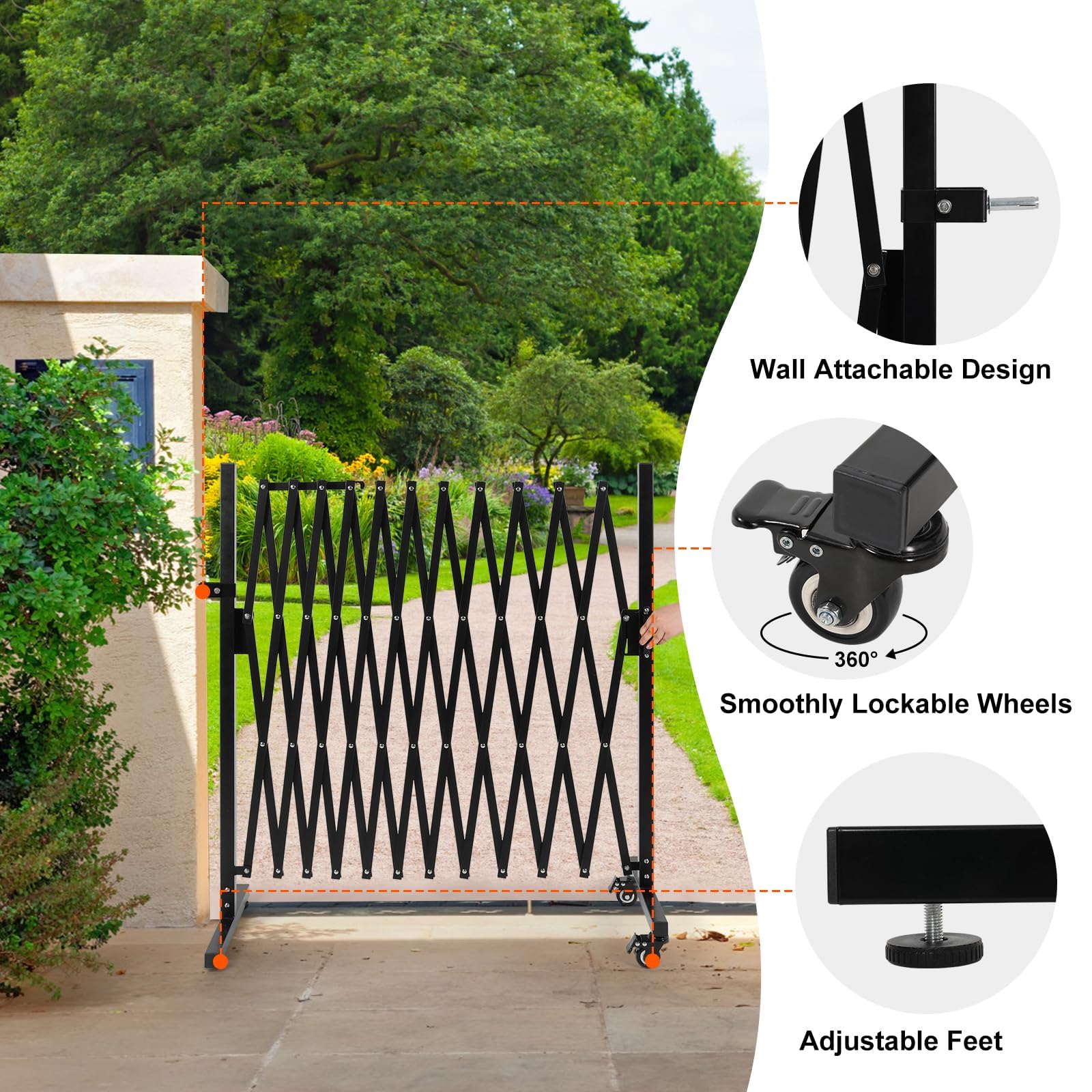 SMONTER Expandable Barricade Gate — 129 Inch Metal Safety Barrier with Casters for Indoor Outdoor