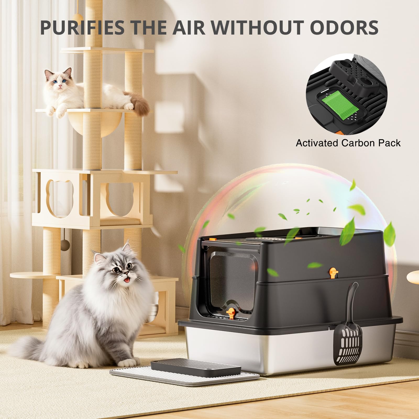 APPKER Stainless Steel Cat Litter Box XL Enclosed Top Entry – Dual Entrance & 65L Capacity