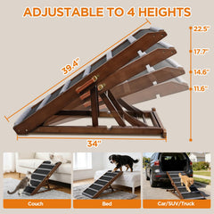 AIMSEAL Dog Ramp for Bed - 17-inch Extra-Wide, Non-Slip Rubber, Adjustable, Walnut Wood