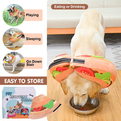 BEAUTYZOO Soft Inflatable Donut Dog Cone Collar – Large (L) for Dogs & Cats, Brown Burger