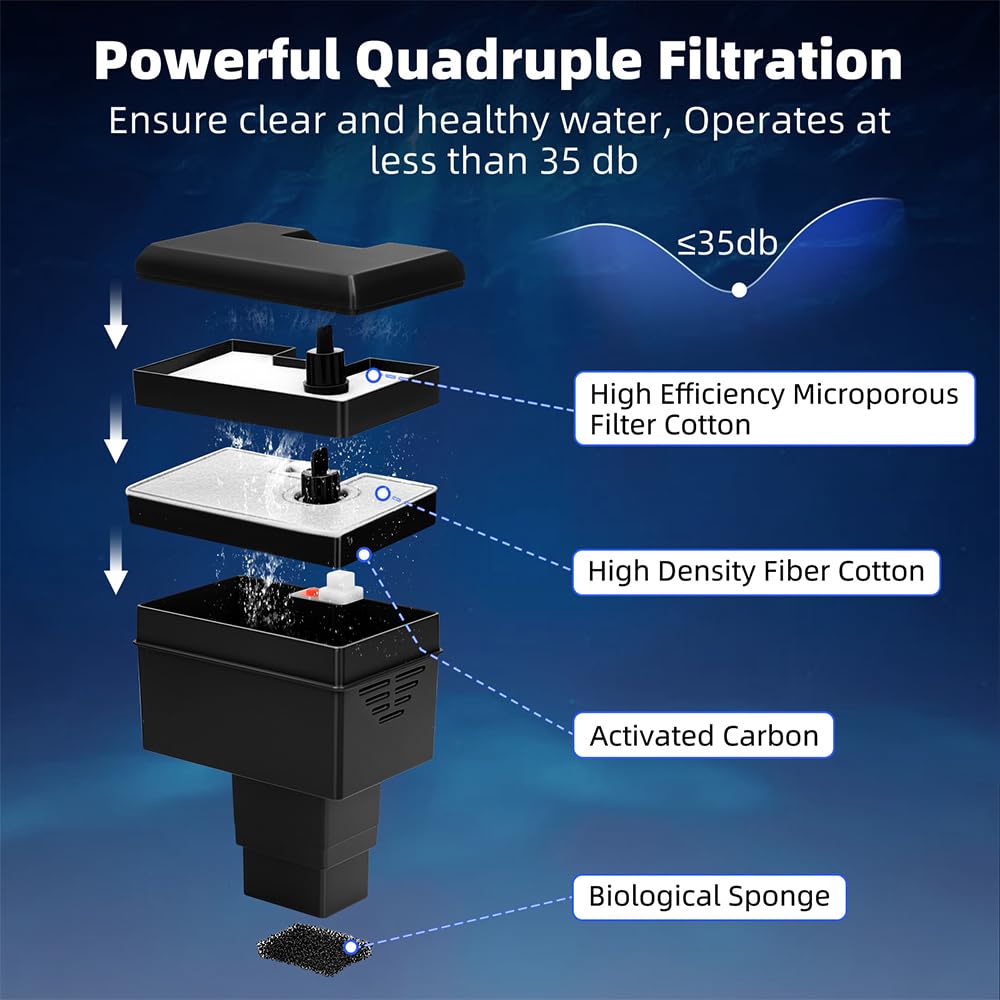 DaToo 1.6 Gallon Ultra-Clear Aquarium Starter Kit with LED Lighting & Quadruple Filtration
