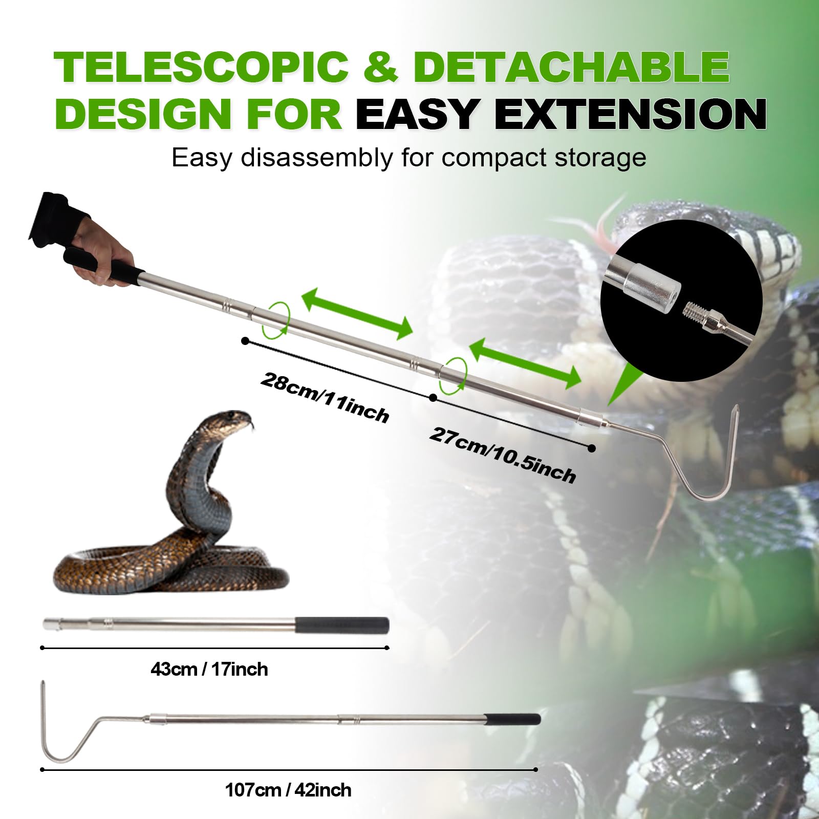 Smarkey Snake Hook – 42-Inch Extensible Stainless Steel Snake Grabber Tool