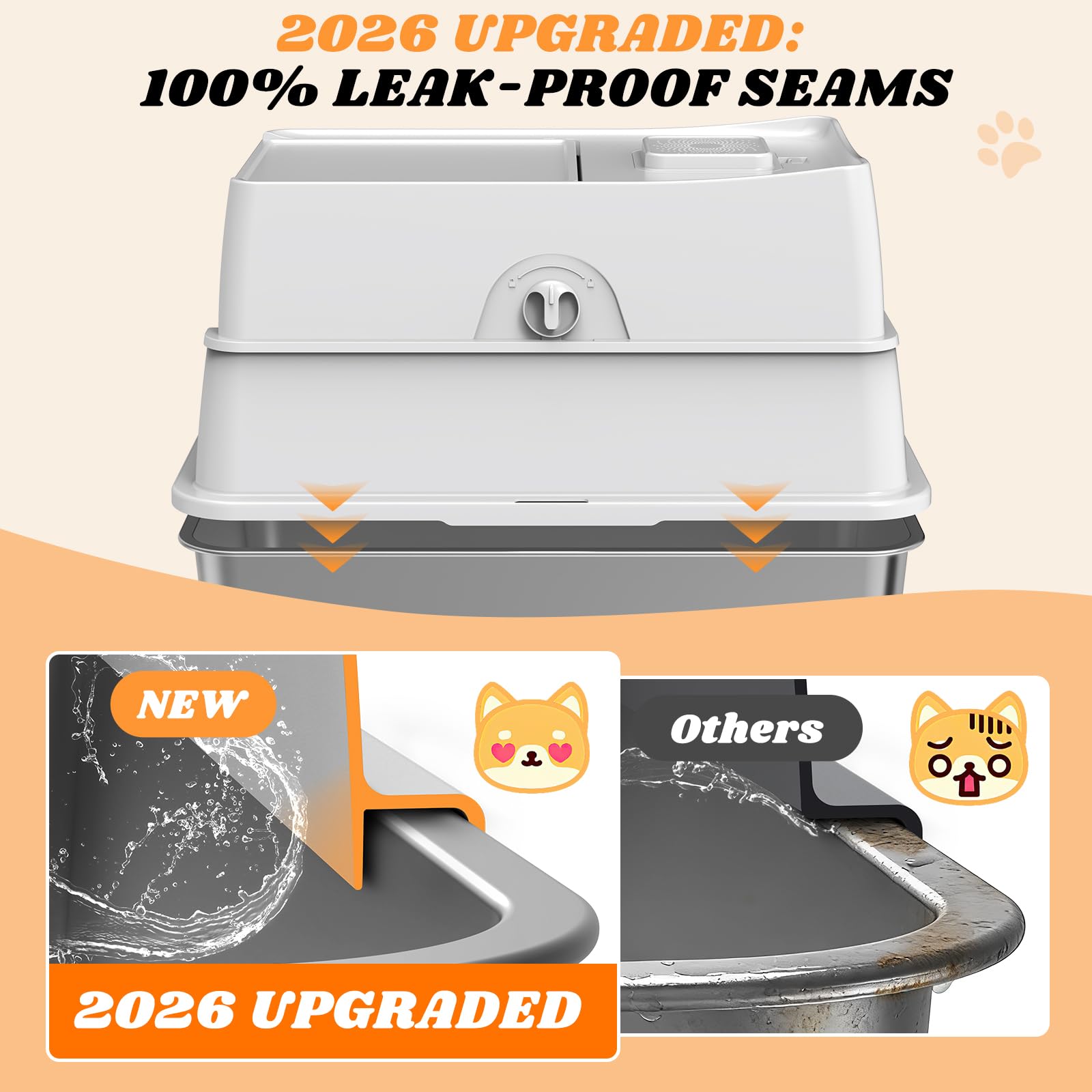 AIPERRO Stainless Steel Litter Box – High-Sided, Leak-Proof, Odor-Control for Big Cats