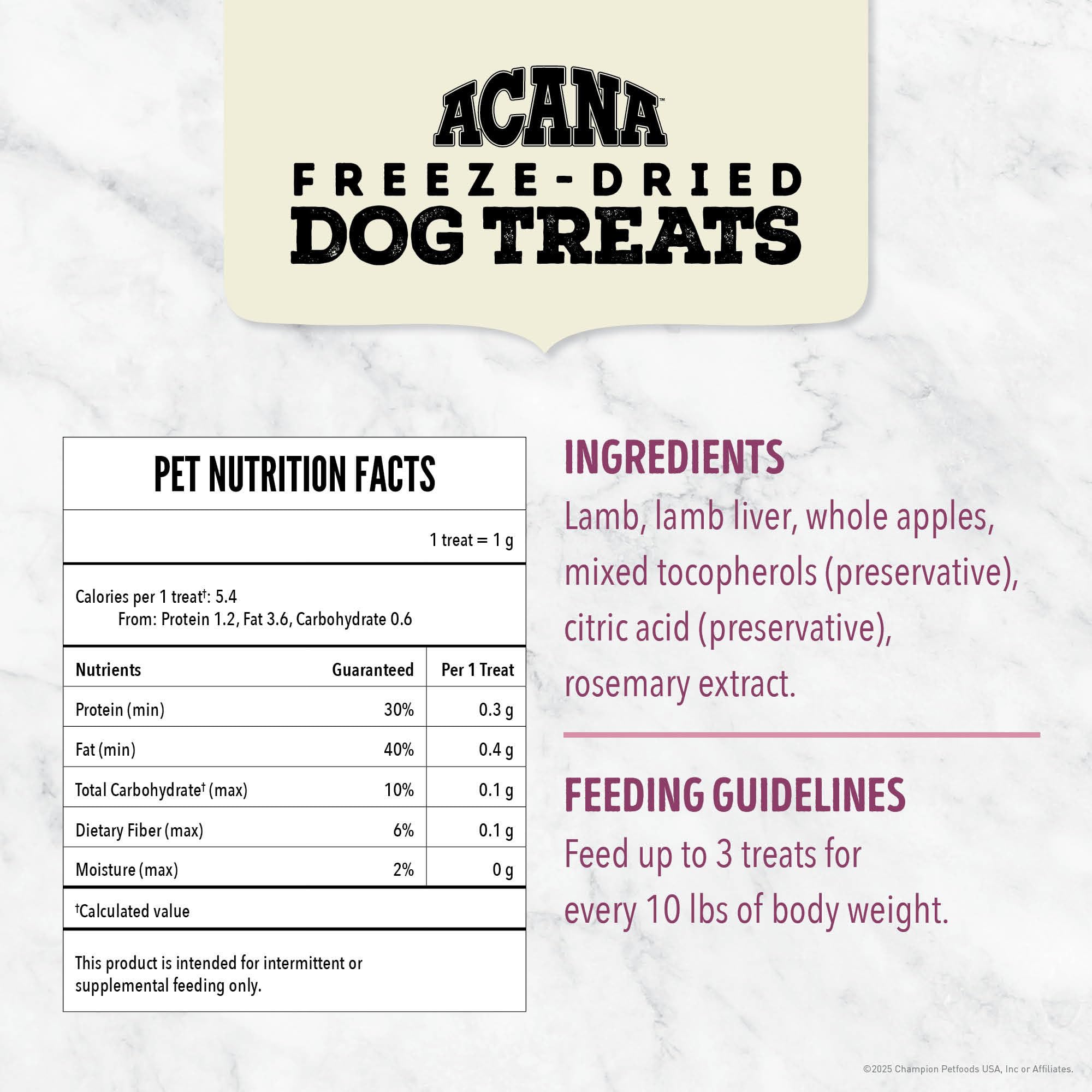 ACANA Singles Lamb & Apple Freeze-Dried Dog Treats – Limited-Ingredient, Grain-Free 3.25oz Bag