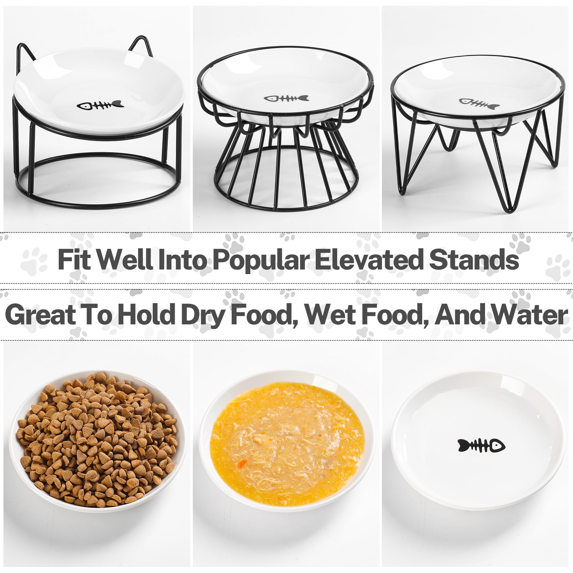 Kitwinney Cat Food Bowl – Whisker-Friendly Ceramic Bowls with Non-Slip Silicone Bottom (Pack of 3)