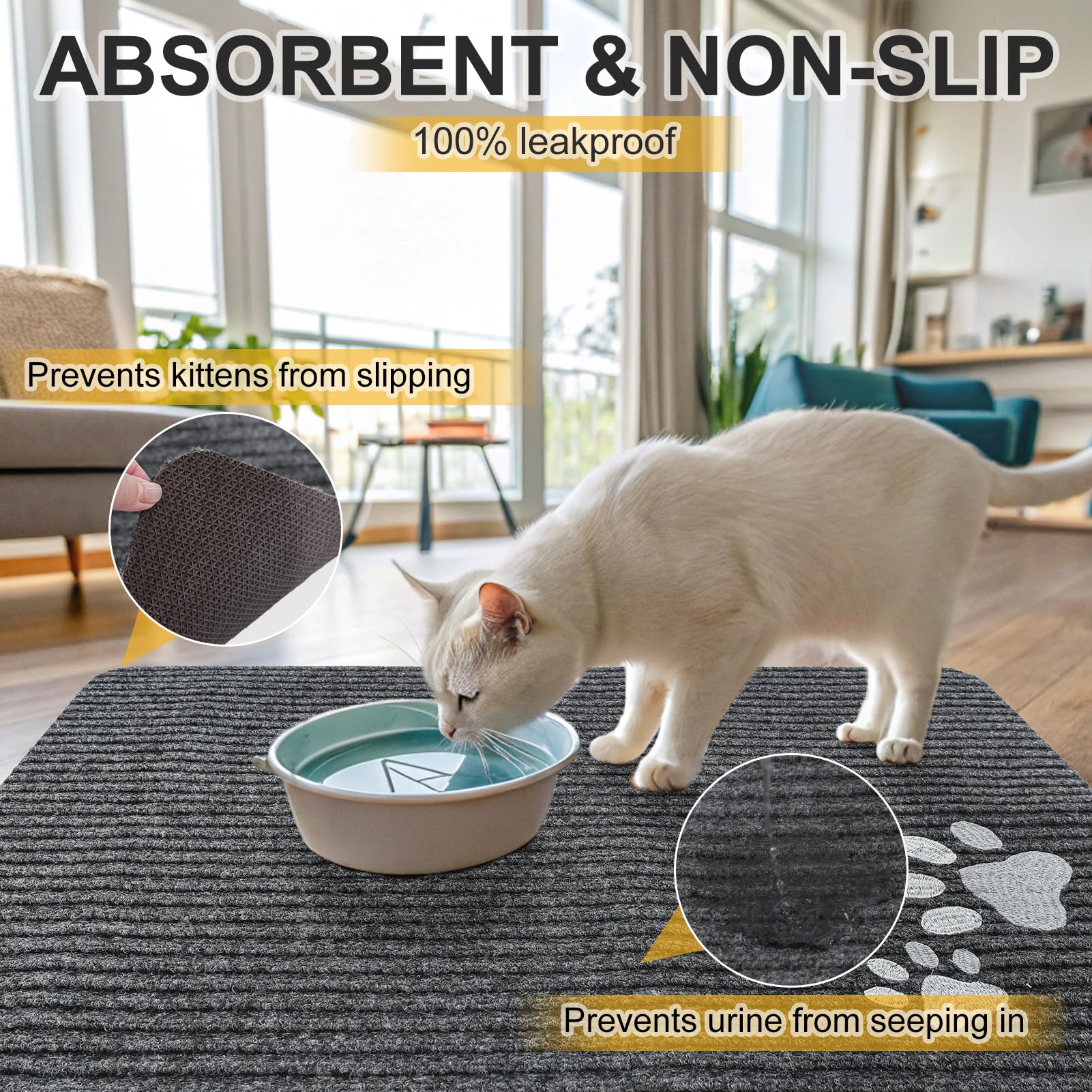BEAUTYZOO Cat Litter Mat 28x36 in – Waterproof, Non-Slip, Soft on Paws