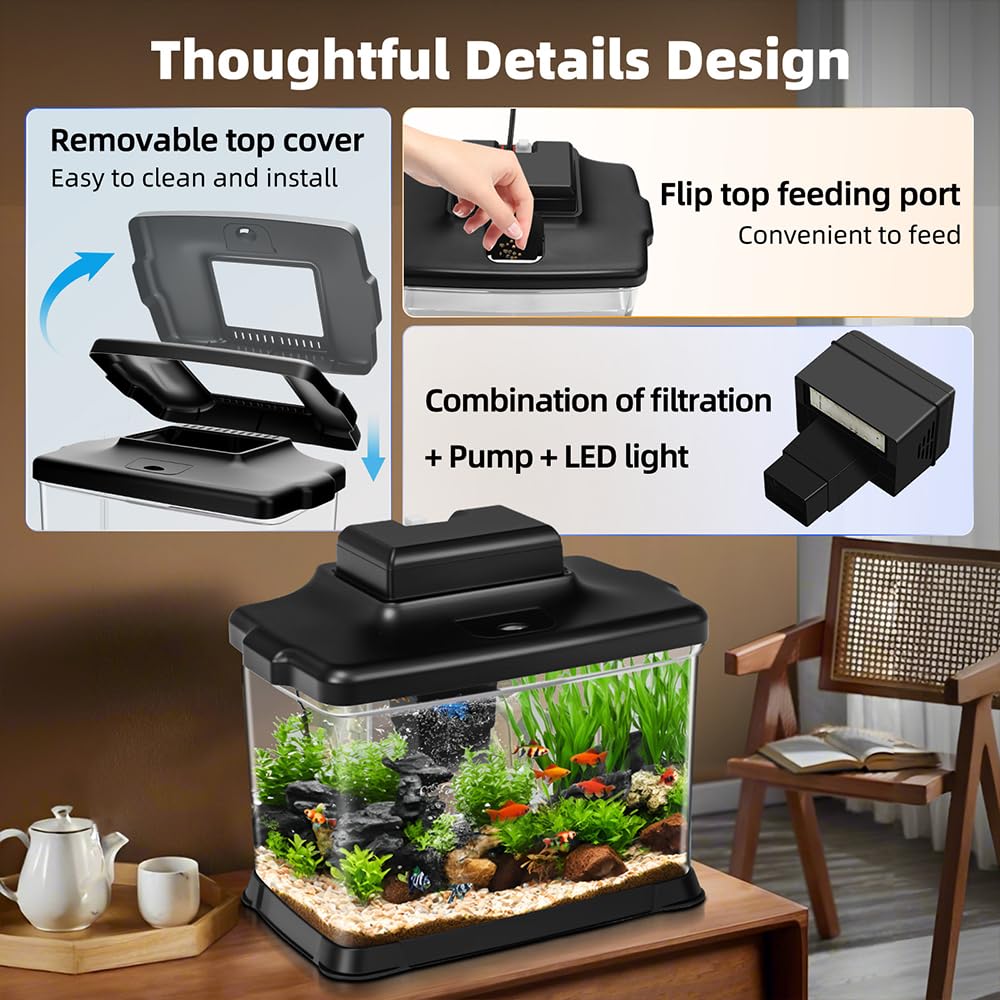 DaToo 1.6 Gallon Ultra-Clear Aquarium Starter Kit with LED Lighting & Quadruple Filtration